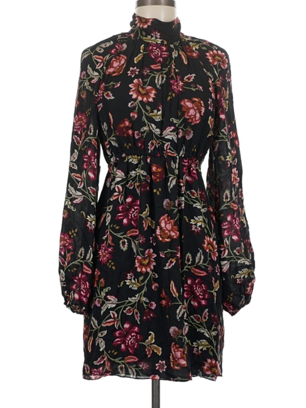 A.L.C. Nadia Dress Silk Floral Print Long Sleeve High Neck Black Size 8